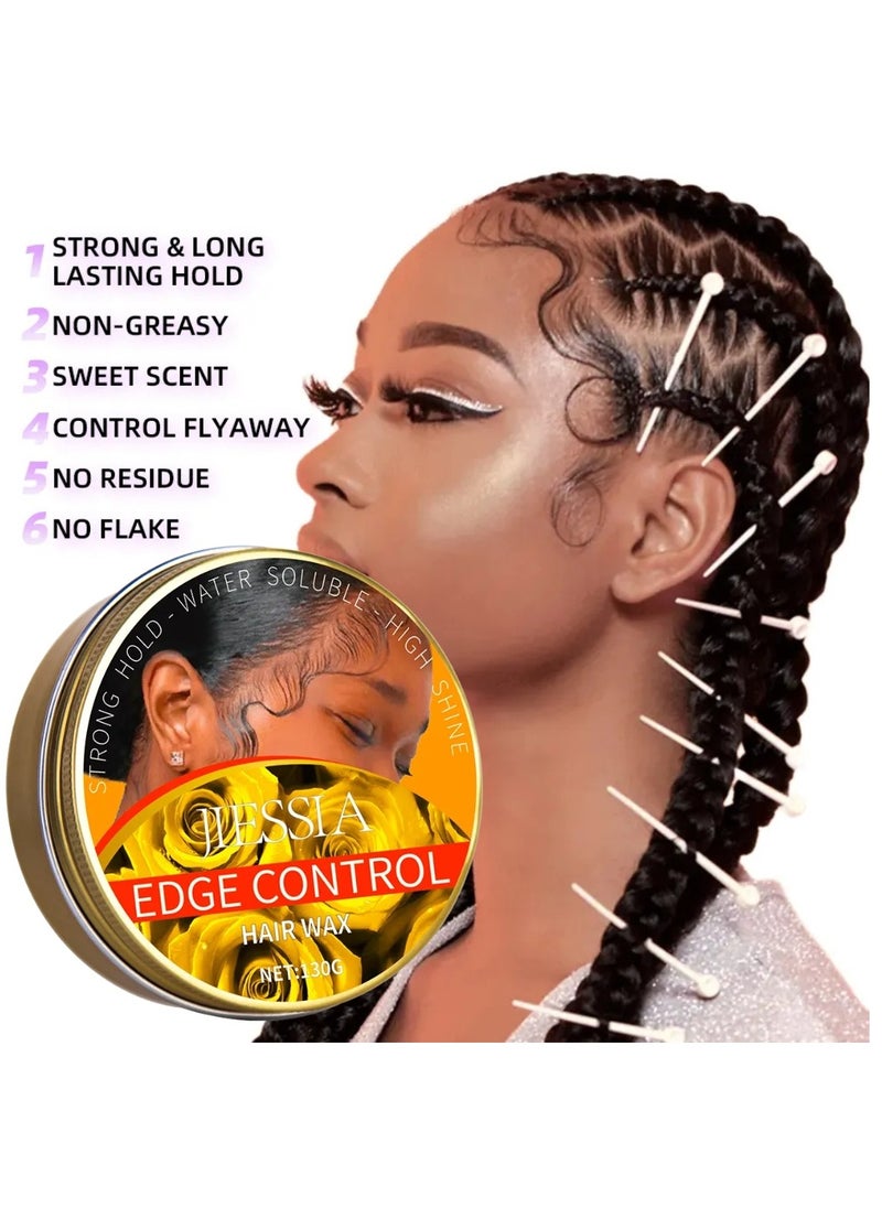 130g Edge Control Hair Wax Edge Control Max Hold Wax Fixing and Repairing Broken Curly Hair Hair Styling Gel Flyaway Hair Tamer Hair Finishing Gel Water Soluble Strong Hold Hair Gel