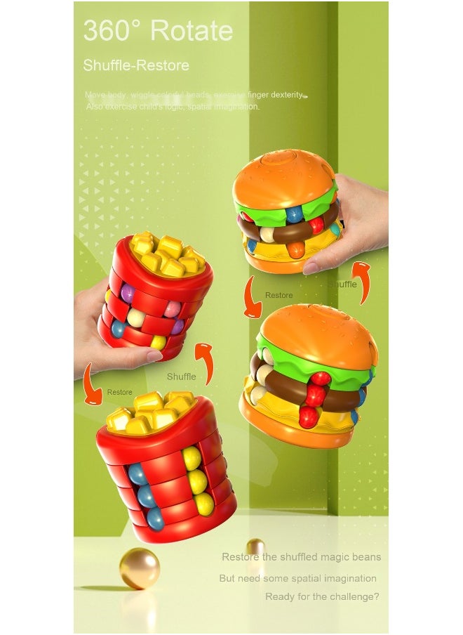 Burger Cube u0026 Fry Pods Magic Finger Spinner – Innovative Stress Relief Fidget Toy with Rotating Beads for Kids' Intelligence Development(Fries)