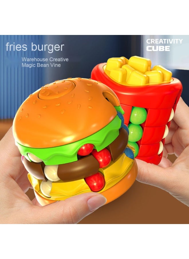 Burger Cube u0026 Fry Pods Magic Finger Spinner – Innovative Stress Relief Fidget Toy with Rotating Beads for Kids' Intelligence Development(Fries)