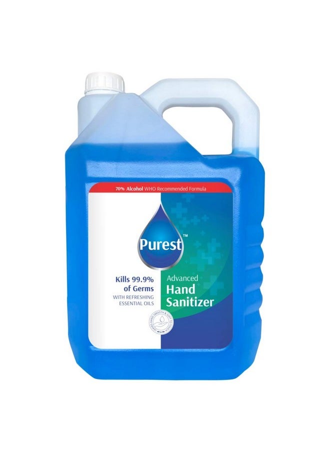 Advanced Blue Liquid Sanitizer Hand Sanitizer 68% Alcohol-Based Kills 99.9% Of Germs Without Soap And Water 5 Litre Net 5000 Ml Refill Pack Can, (Who Recommended Formula)