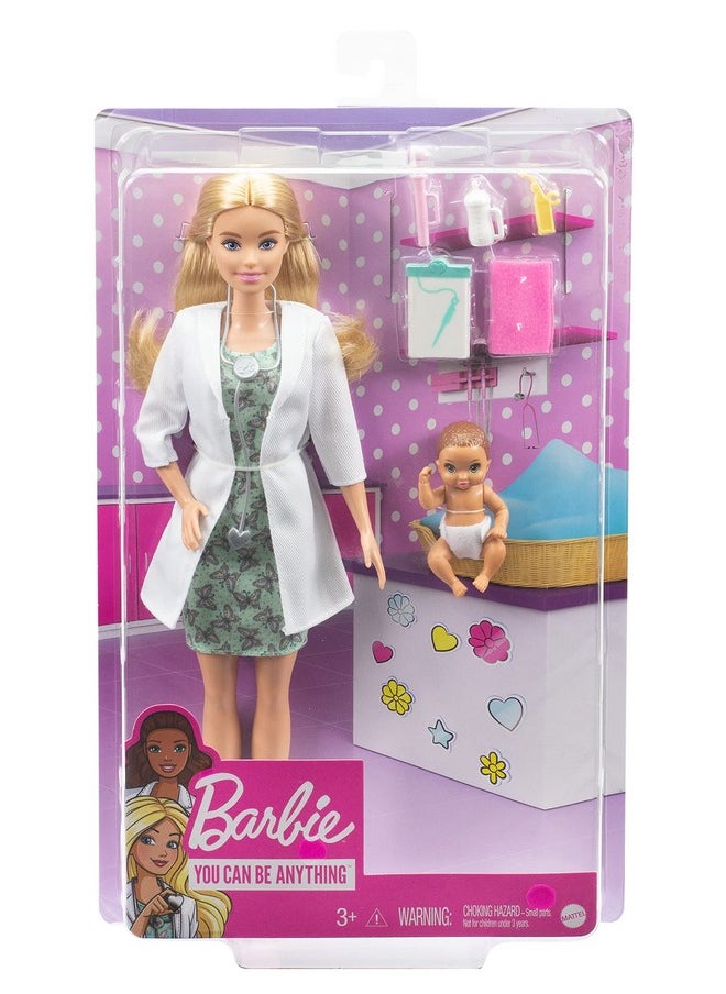 ® Baby Doctor Playset With Blonde Doll (12-In/30.40-Cm), Infant Doll, Stethoscope, Thermometer, Oscilloscope, Chart, Blanket & Baby Bottle, Great Gift For Ages 3 Years Old & Up