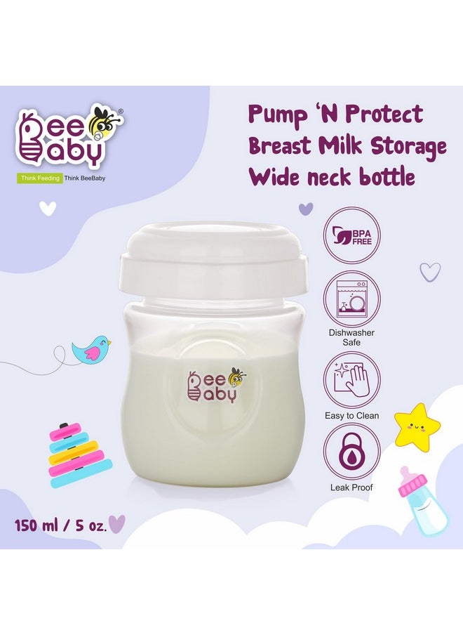 Pump N' Protect Breast Milk Storage Bottles. Pack Of 3 Milk Collection Bottles Fits Most Wide Neck Breast Pumps. 100% Bpa Free. 150Ml / 5Oz. White