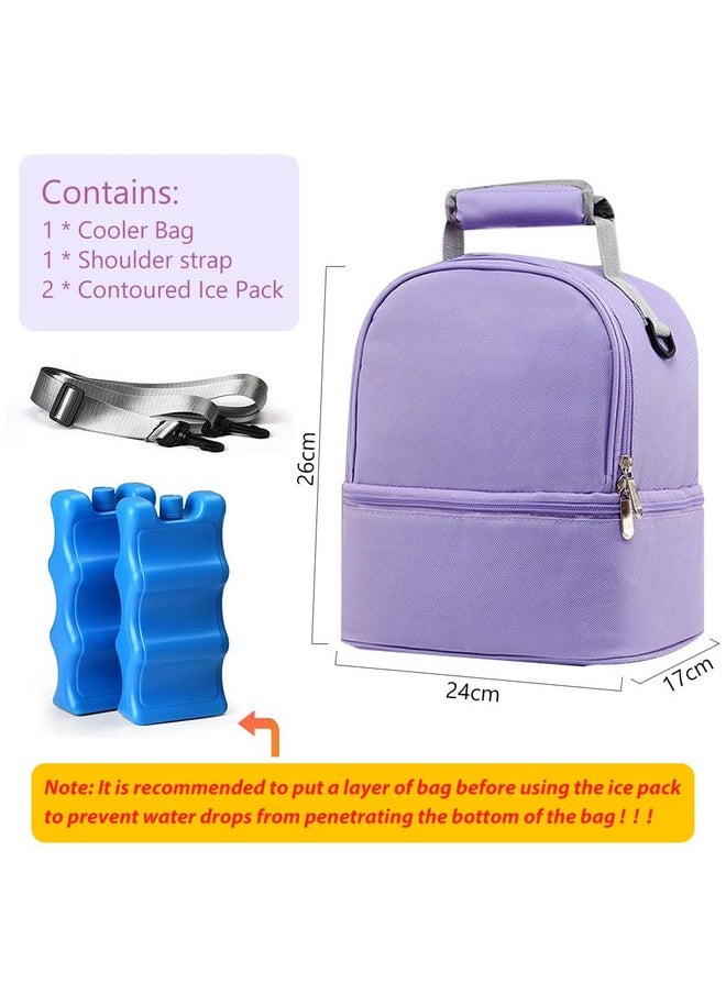 ® Breastmilk Storage Bag With Ice Pack, Double Layer Breastmilk Warmer Insulated Bag With Strap, Fits 6 Ounces Bottles, Waterproof Breast Mommy Diaper Backpack Bento Box Backpack, Purple