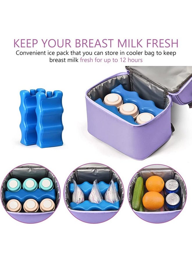 ® Breastmilk Storage Bag With Ice Pack, Double Layer Breastmilk Warmer Insulated Bag With Strap, Fits 6 Ounces Bottles, Waterproof Breast Mommy Diaper Backpack Bento Box Backpack, Purple