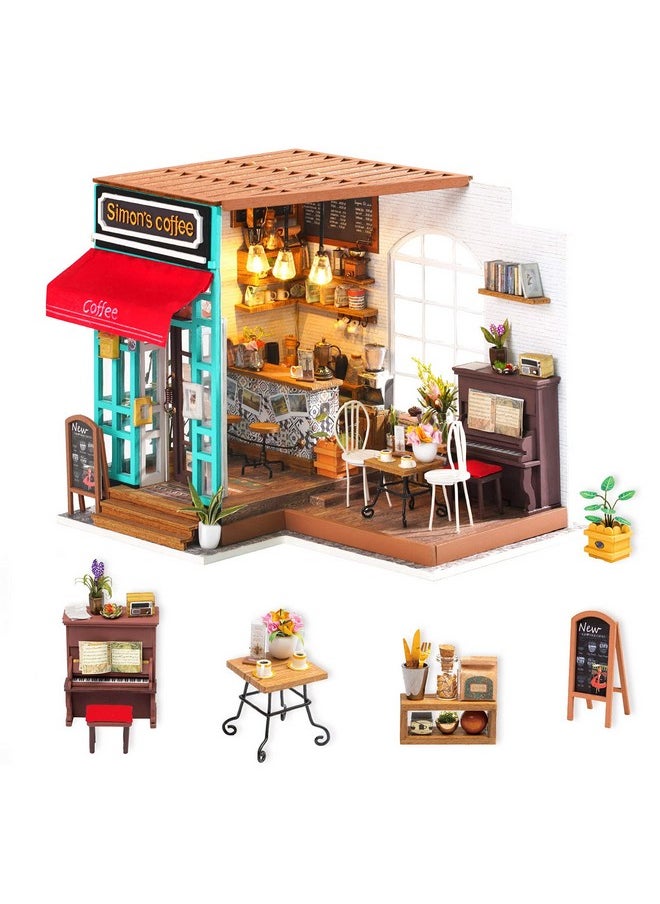 Diy Miniature Dollhouse Kit Coffee House Wooden Mini House Crafts Diy Model Kits Christmas Birthday Gifts For Boys Girls Women Friends (Simon'S Coffee)