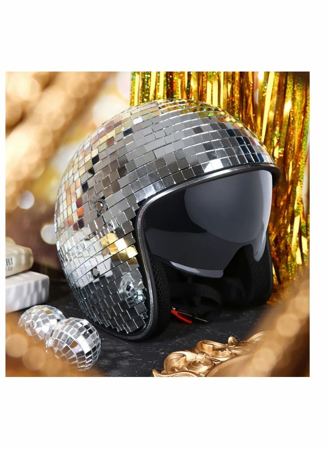 Disco Ball Helmet with Retractable Visor Silver Glitter Mirror Glass Disco Ball Hat Helmet for Women Men DJ Club Stage Bar Party Wedding