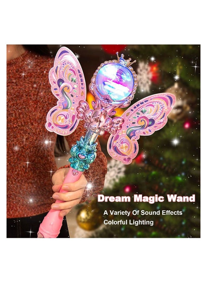 Princess Toys Girls Magic Wands LED Light Up Flashing Fairy Wand Toy Dress Up Cool Birthday Gifts for Girl Cosplay Party Favors Butterfly Kids Toy