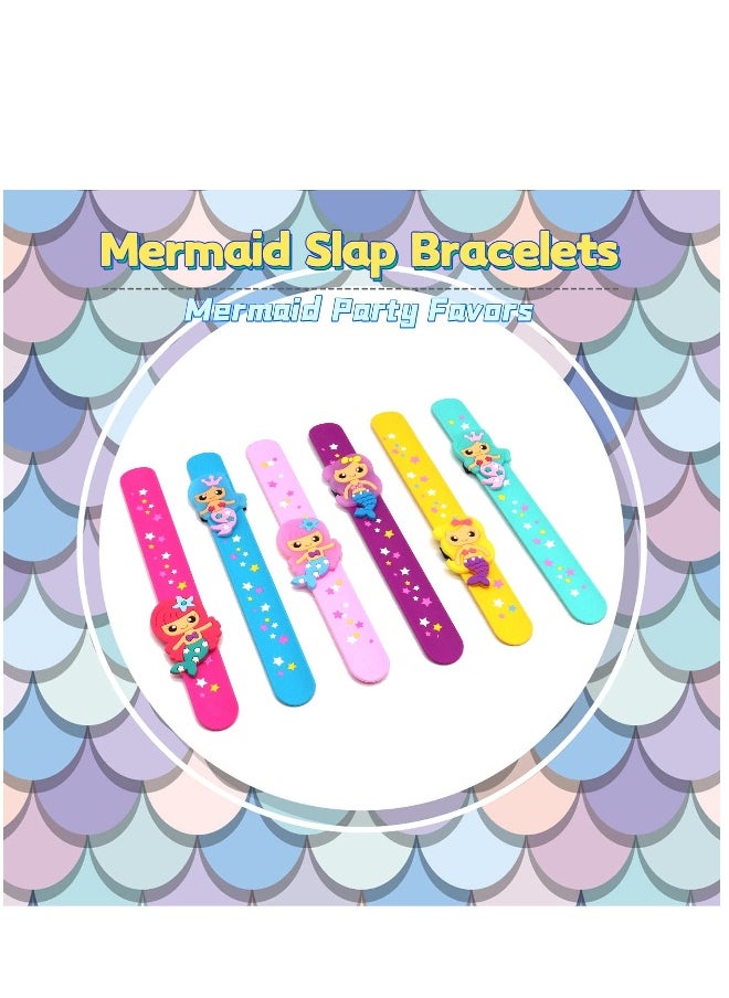 6 Pack Silicone Mermaid Slap Bracelets Cute Mermaid Theme Birthday Party Favors Girls Party Favors Gifts Carnival Prizes Set