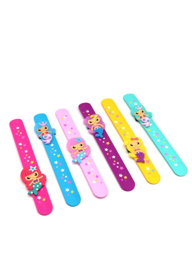 6 Pack Silicone Mermaid Slap Bracelets Cute Mermaid Theme Birthday Party Favors Girls Party Favors Gifts Carnival Prizes Set