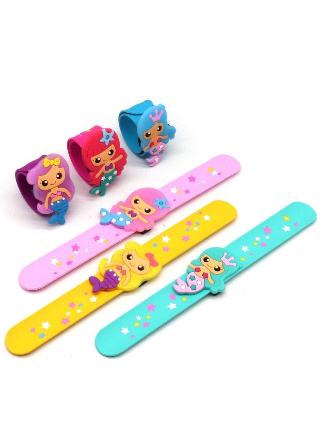 6 Pack Silicone Mermaid Slap Bracelets Cute Mermaid Theme Birthday Party Favors Girls Party Favors Gifts Carnival Prizes Set