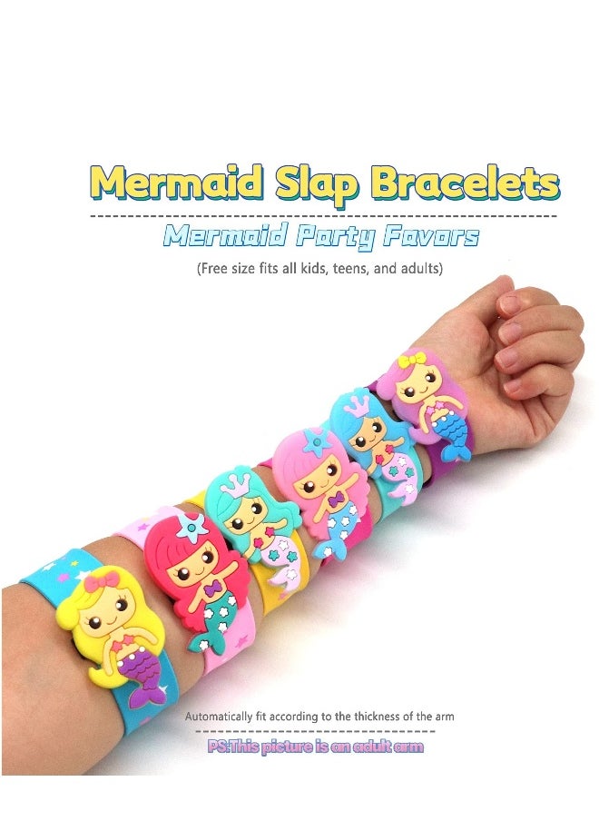 6 Pack Silicone Mermaid Slap Bracelets Cute Mermaid Theme Birthday Party Favors Girls Party Favors Gifts Carnival Prizes Set