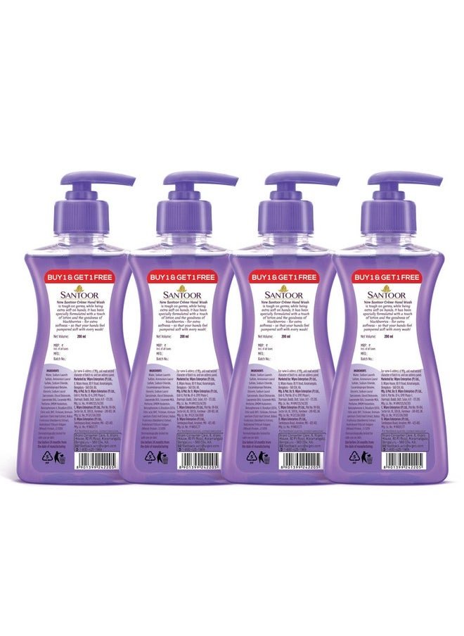 Crème Handwash 200Ml, Pack Of 4 With Touch Of Lotion| Made With Berries & Tulsi| Rich Lathering Formula With Anti-Bacterial Properties| Soft On Hands| Soothes & Hydrates Skin