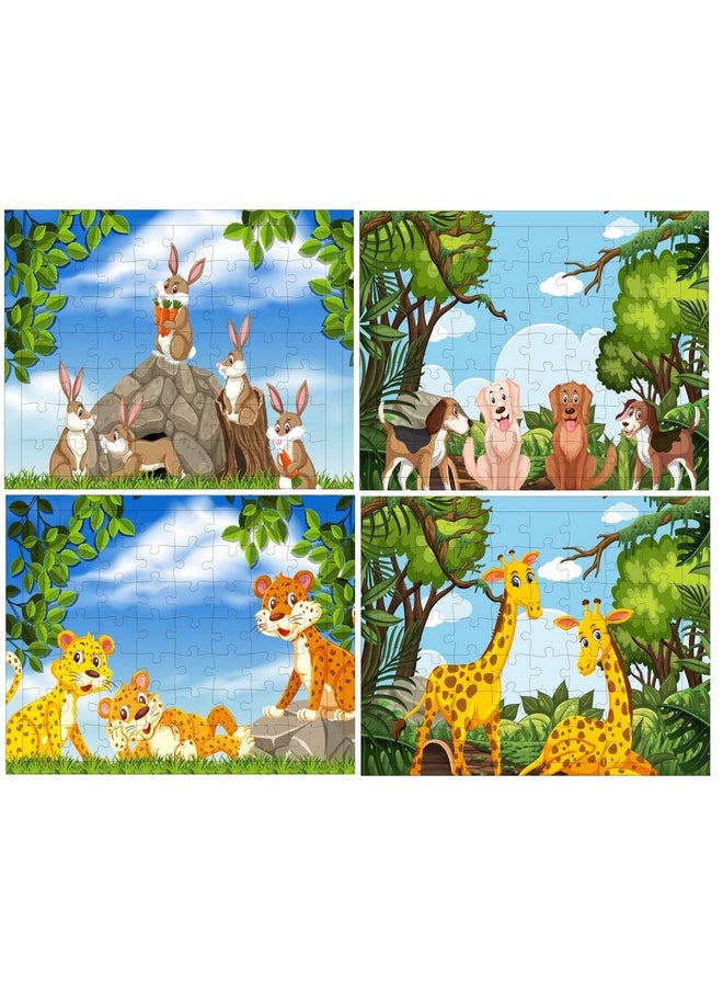 54 Pcs Wood Jigsaw Puzzles For Kids & Children Age 6+ Animal World And Sea World (Animals Pack Of 4)