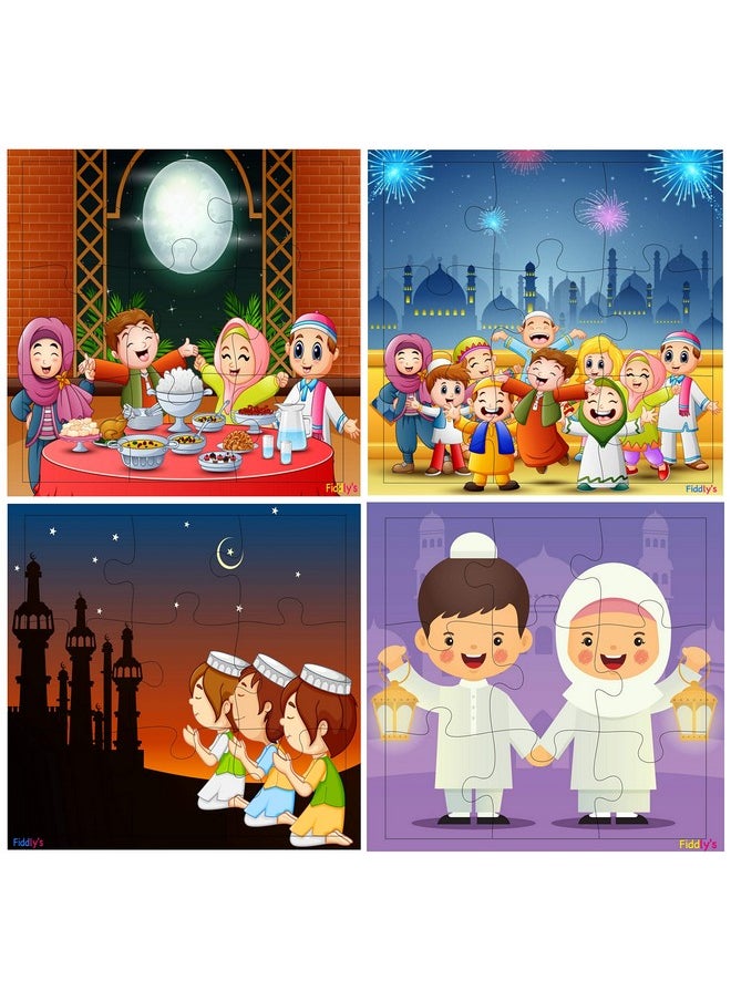 Fiddly'S Wood Jigsaw Puzzles For Kids & Children - 9 Pieces (Eid Festival - Pack Of 4) Age 3+