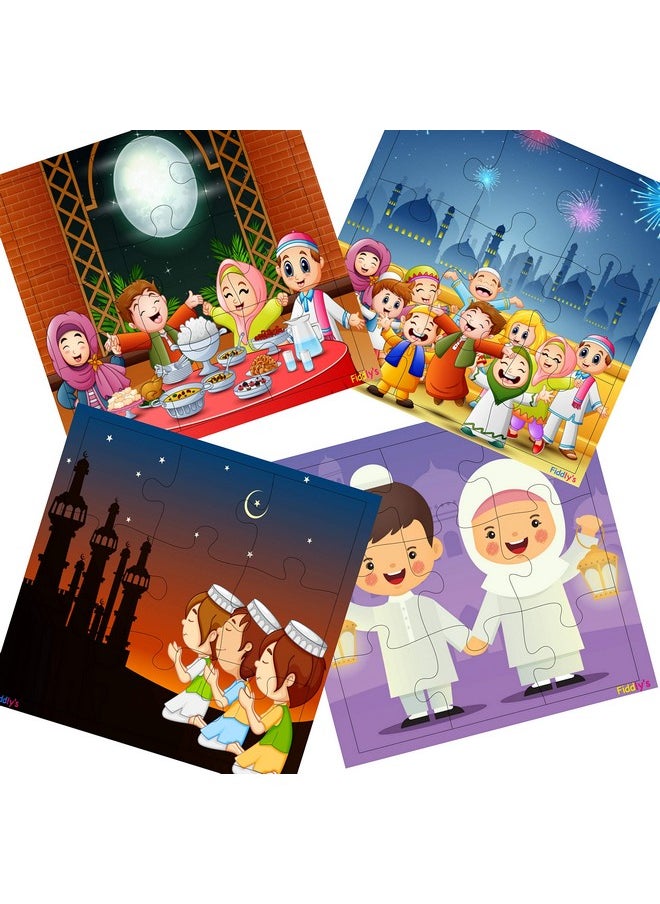 Fiddly'S Wood Jigsaw Puzzles For Kids & Children - 9 Pieces (Eid Festival - Pack Of 4) Age 3+