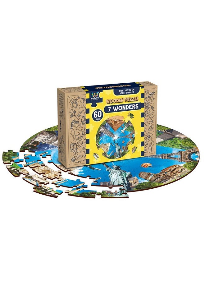 Wooden Seven Wonders Of The World Jigsaw Puzzle, 60 Pcs, Multicolor