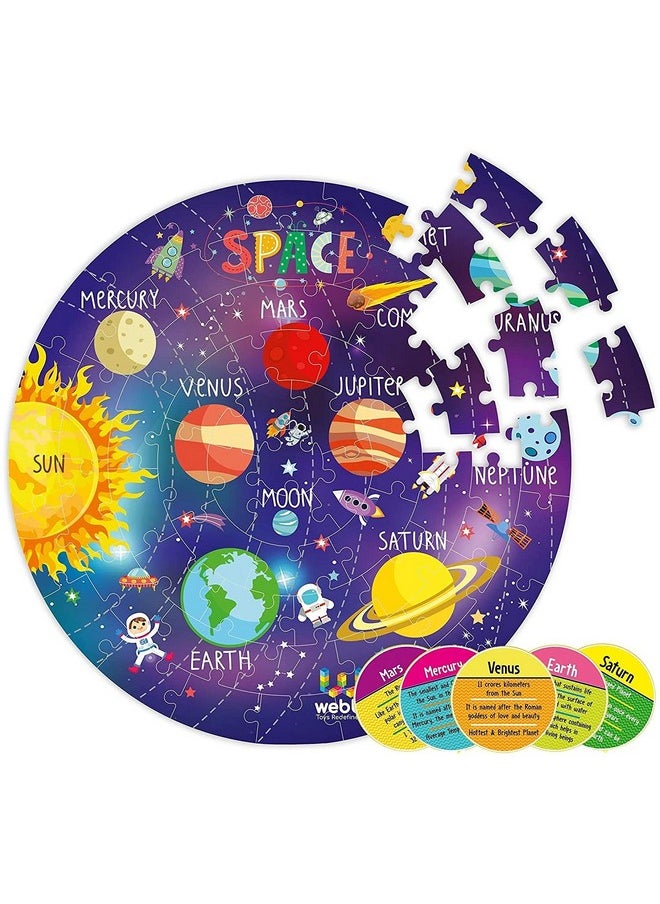 Amazing Outer Space Solar System 60 Pieces Jigsaw Floor Puzzle With 4 Double Sided Flashcards (Multicolour)