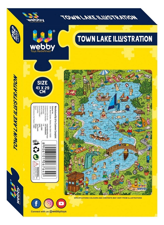 Town Lake Illustration Jigsaw Puzzle, 252 Pieces - Kids, Multicolor