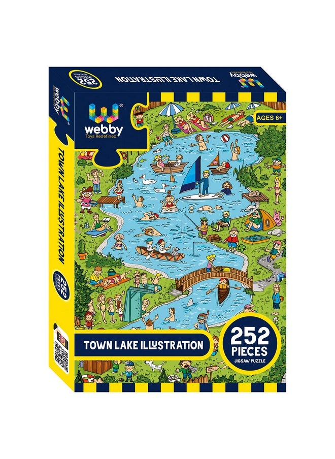 Town Lake Illustration Jigsaw Puzzle, 252 Pieces - Kids, Multicolor