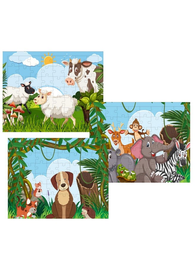 54 Pcs Wood Jigsaw Puzzles For Kids & Children Age 6+ Animal World And Sea World (Cute Animals Pack Of 3)