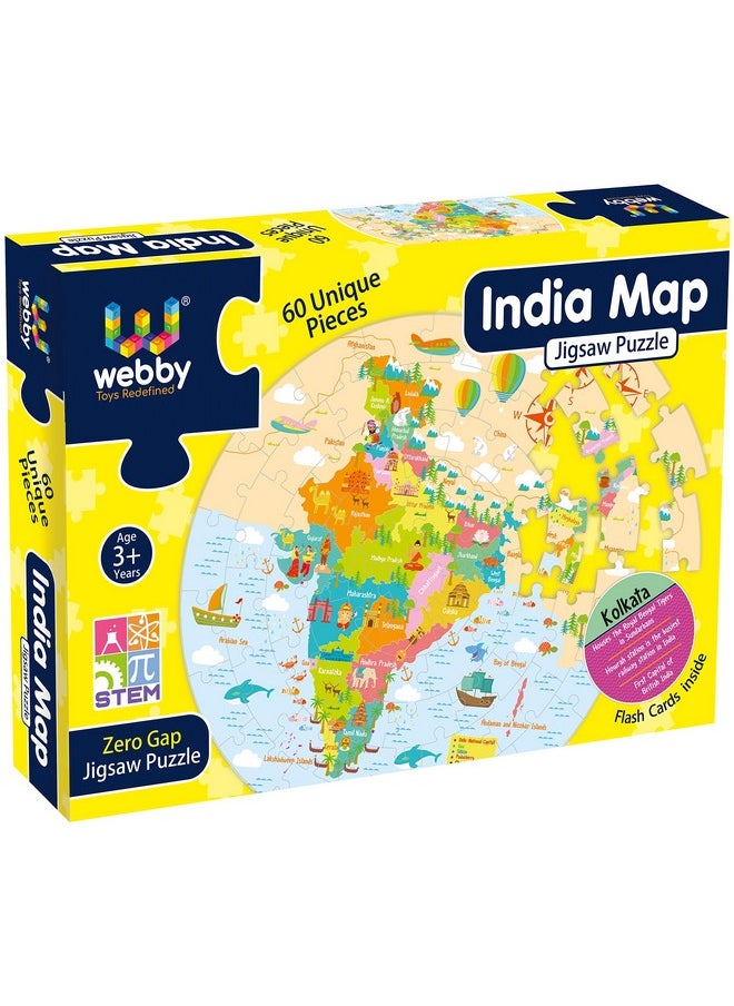 Amazing India Map Jigsaw Floor Puzzle 60 Pcs With 4 Double Sided Flashcards