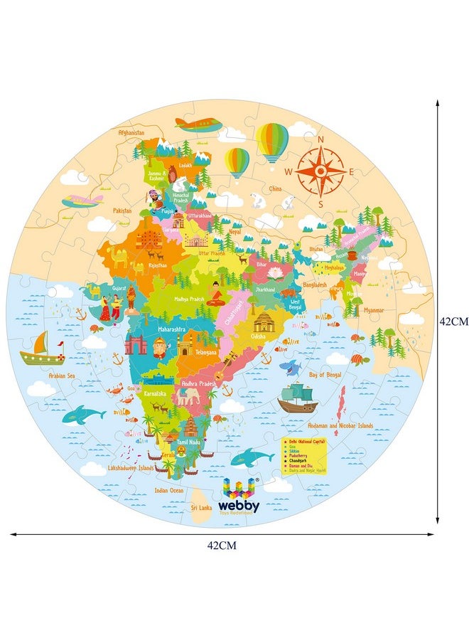 Amazing India Map Jigsaw Floor Puzzle 60 Pcs With 4 Double Sided Flashcards