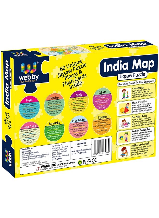 Amazing India Map Jigsaw Floor Puzzle 60 Pcs With 4 Double Sided Flashcards