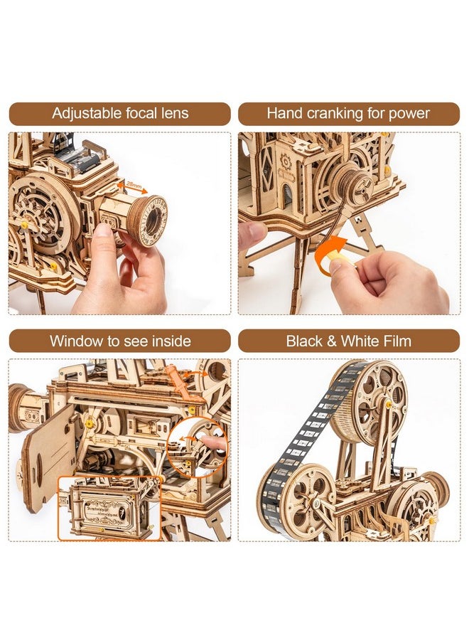 3D Puzzle For Adults, Diy Wooden Model Kit For Adults To Build, Handheld Film Mechanical Gear Building Set, Birthday Vitascope Projector