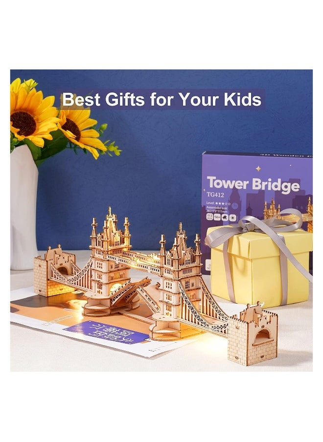 3D Puzzles for Adults Wooden Tower Bridge Craft Kit with LED for Teens