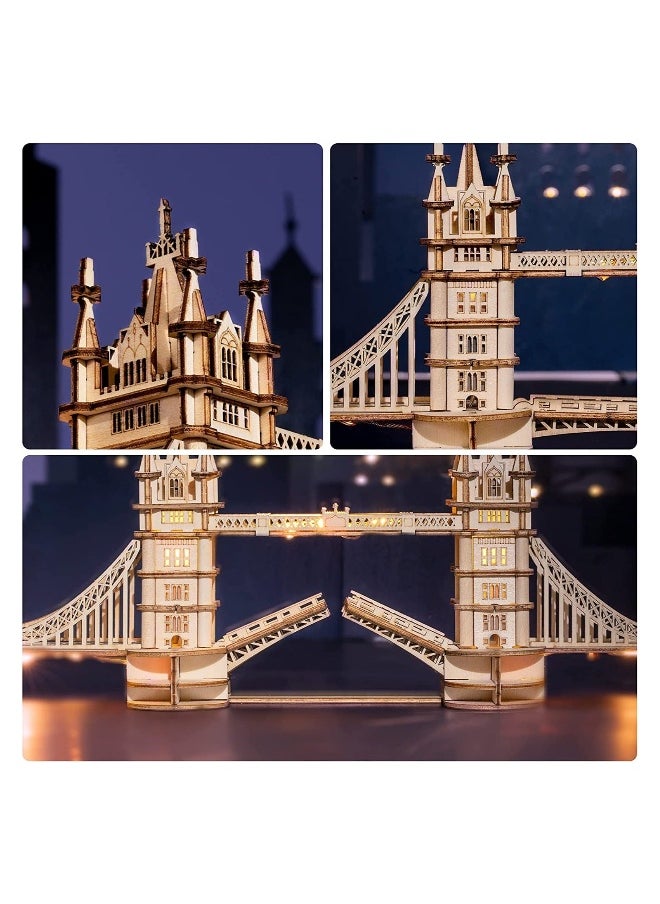 3D Puzzles for Adults Wooden Tower Bridge Craft Kit with LED for Teens