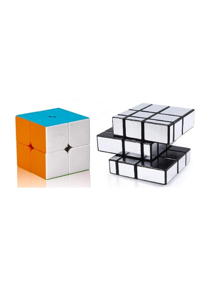 Stickerless Cube Set Of 2X2 And Stickered Silver Mirror Puzzle Cubes Combo (2X2 Cube +Mirror Cube) For 14 Years And Up, Teen