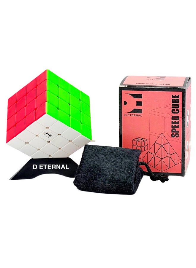 4X4 Stickerless Cube | Beginner Speedcube For Kids & Adults With Cube Stand And Protecting Pouch Bag Cube Combo Set (4X4+Stand+Bag)