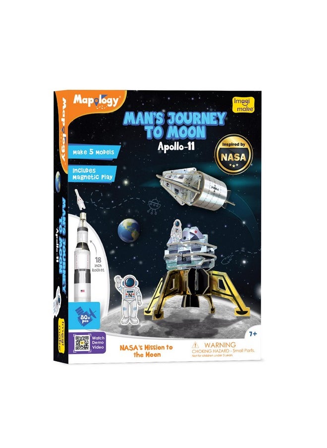 Man'S Journey To Moon | Mission Apollo 11 | Rocket & Satellite Model Making Set | 3D Puzzle Toy For Kids | Astronaut & Space Kit | Birthday Gift For Girls & Boys Ages 8,9,10,11,12,13