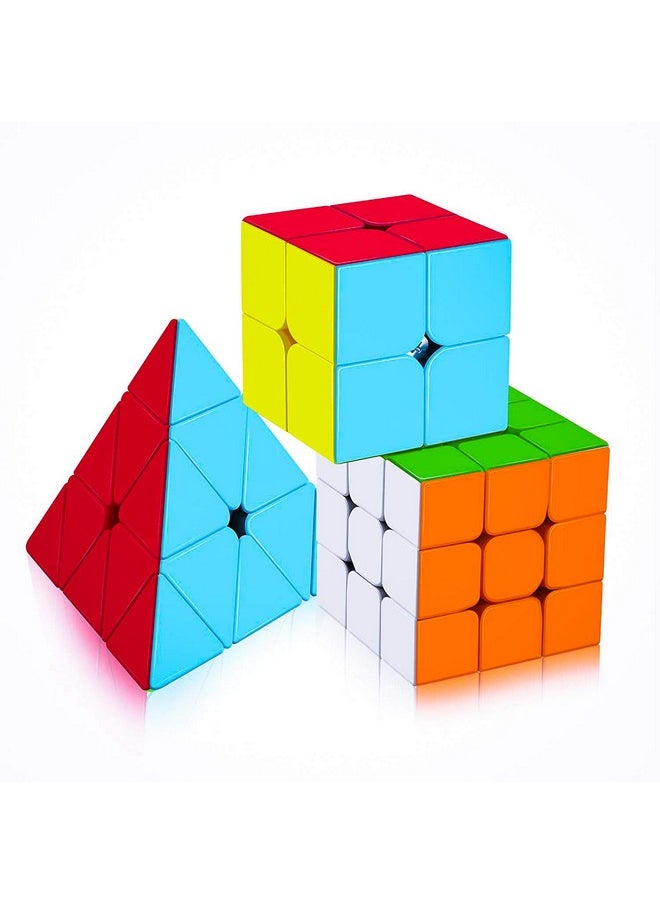 Cube Combo Set Of 2X2 3X3 And Pyramid Pyraminx Triangle High Speed Stickerless Magic Cube Puzzle, Kids And Professionals