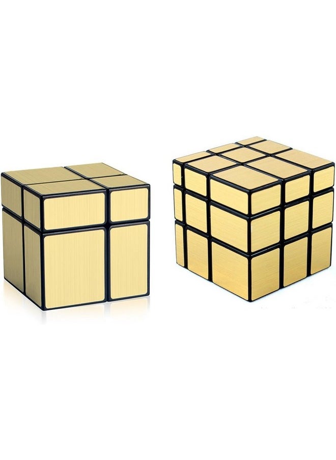 Mirror Cube 2X2 3X3 Speed Cube Set, 2X2X2 3X3X3 Mirror Blocks Different Shapes Puzzle Cube Gold 2 Pack