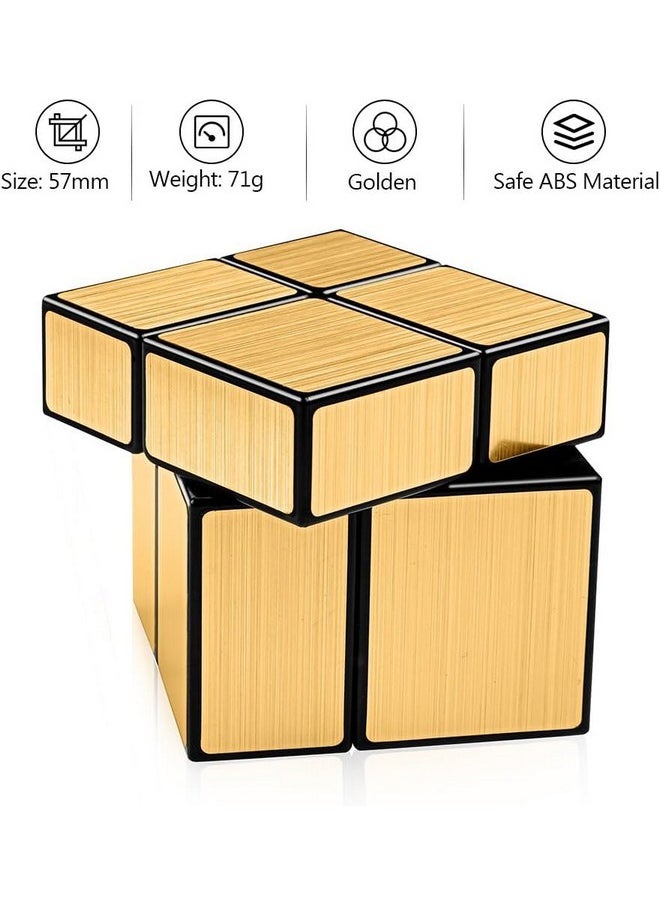 Mirror Cube 2X2 3X3 Speed Cube Set, 2X2X2 3X3X3 Mirror Blocks Different Shapes Puzzle Cube Gold 2 Pack