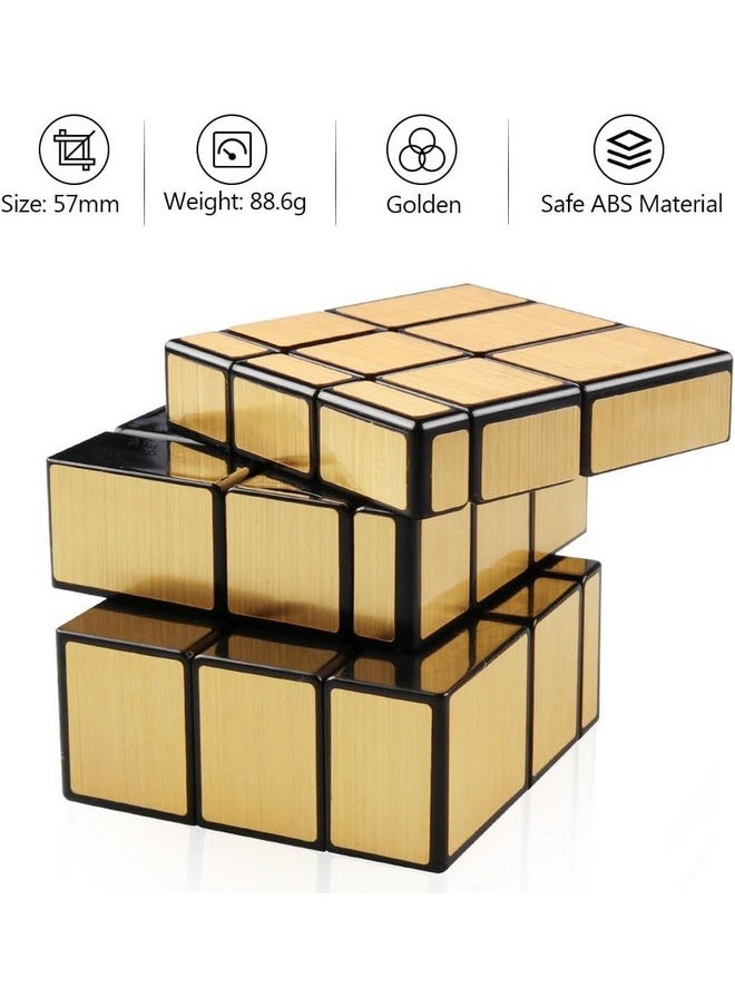 Mirror Cube 2X2 3X3 Speed Cube Set, 2X2X2 3X3X3 Mirror Blocks Different Shapes Puzzle Cube Gold 2 Pack