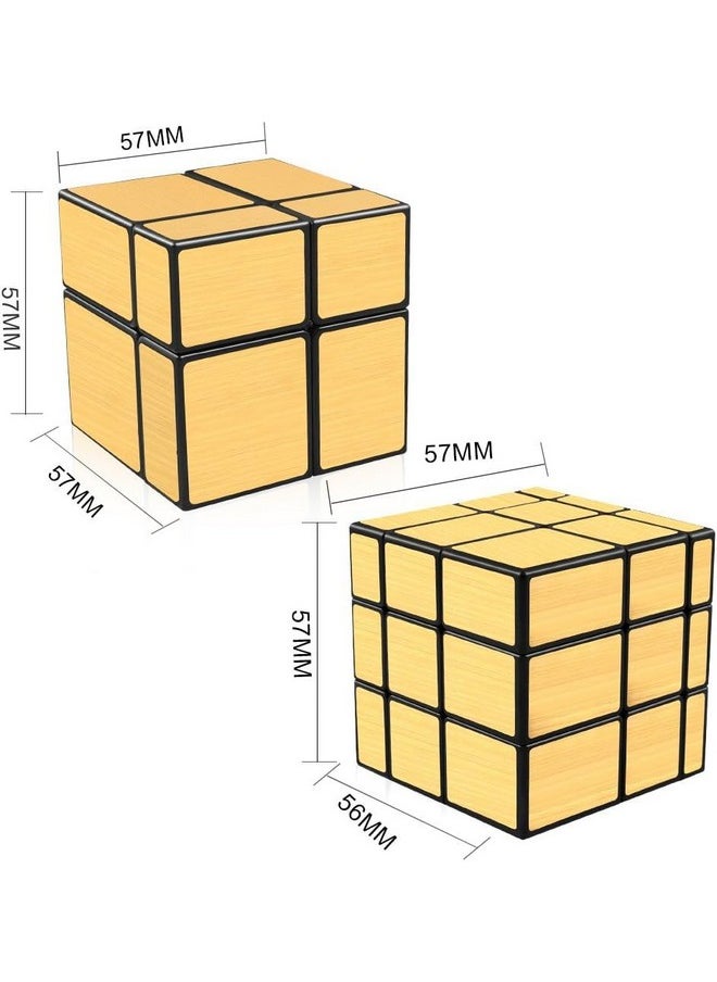 Mirror Cube 2X2 3X3 Speed Cube Set, 2X2X2 3X3X3 Mirror Blocks Different Shapes Puzzle Cube Gold 2 Pack