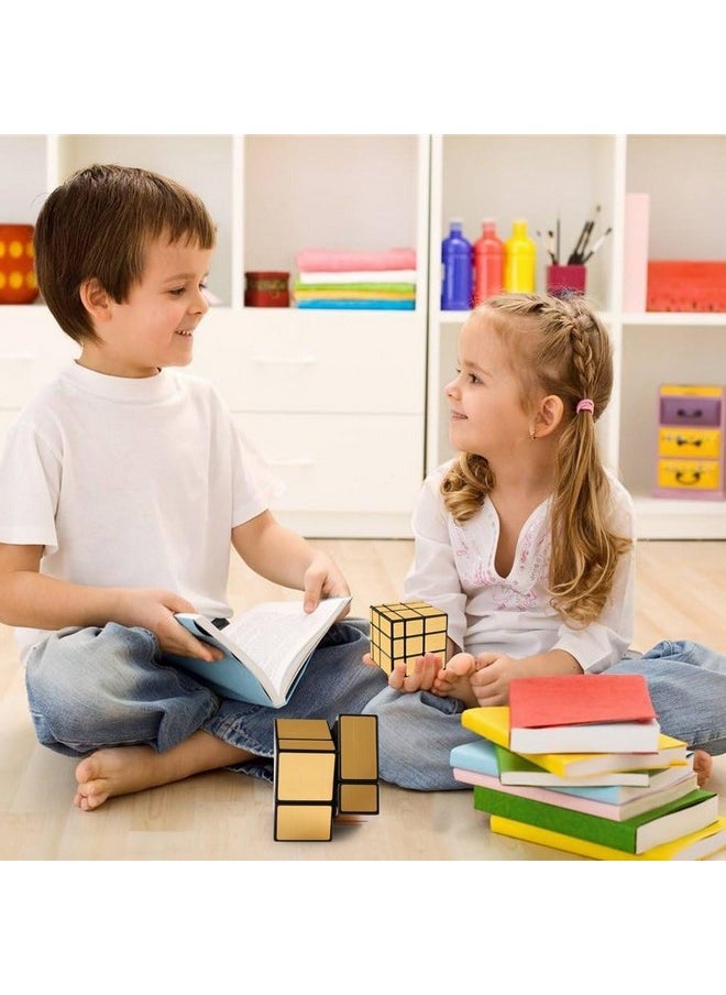 Mirror Cube 2X2 3X3 Speed Cube Set, 2X2X2 3X3X3 Mirror Blocks Different Shapes Puzzle Cube Gold 2 Pack