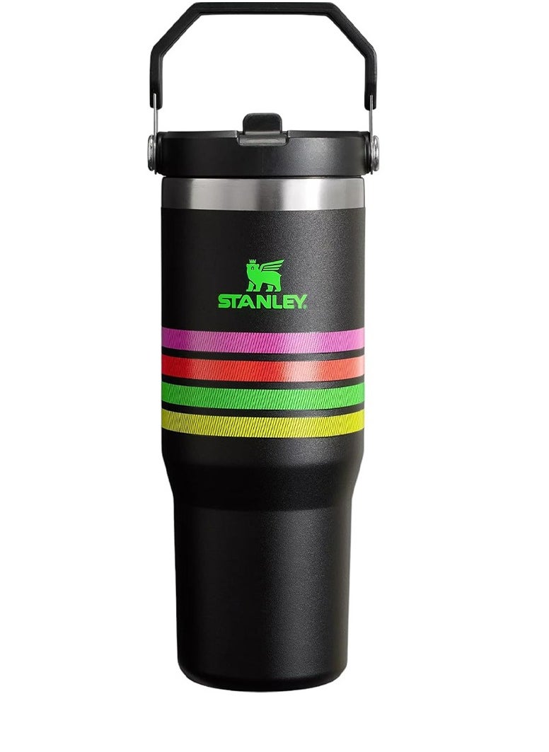 Stanley Quencher H2.0 FlowState Tumbler 30OZ FLIP BLACK STRIPE MESH Stainless Steel Vacuum Insulated with 3-Position Lid and Straw Perfect for Water Iced Tea Coffee On-the-Go Hydration Ideal Gift Stanley Cup