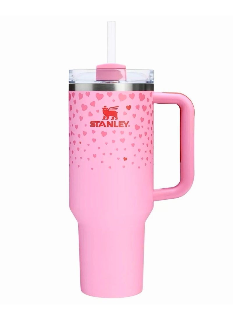 2 Pcs Stanley Stainless Steel Tumbler - Vacuum Insulated Water Bottle for Home, Office or Car Reusable Cup with Straw Leak Resistant Flip Cold for 12 Hours or Iced for 2 Days, 40oz，Couple water cup, Valentine's Day gift