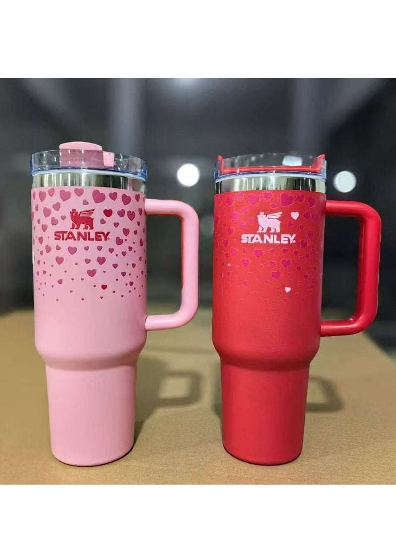 2 Pcs Stanley Stainless Steel Tumbler - Vacuum Insulated Water Bottle for Home, Office or Car Reusable Cup with Straw Leak Resistant Flip Cold for 12 Hours or Iced for 2 Days, 40oz，Couple water cup, Valentine's Day gift