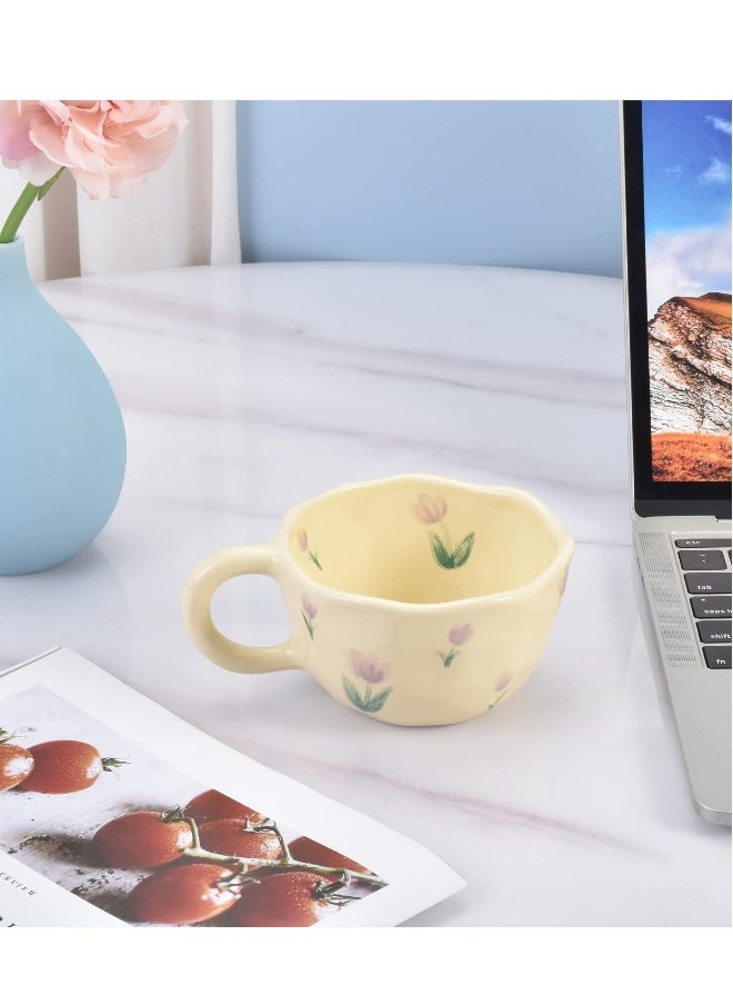 Ceramic Coffee Mug, Ceramic Coffee Cups with Handle, Creative Flower Cup for Office and Home, Dishwasher Safe, for Latte Tea Milk, 8.5 oz/250 ml