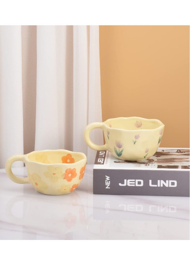 Ceramic Coffee Mug, Ceramic Coffee Cups with Handle, Creative Flower Cup for Office and Home, Dishwasher Safe, for Latte Tea Milk, 8.5 oz/250 ml