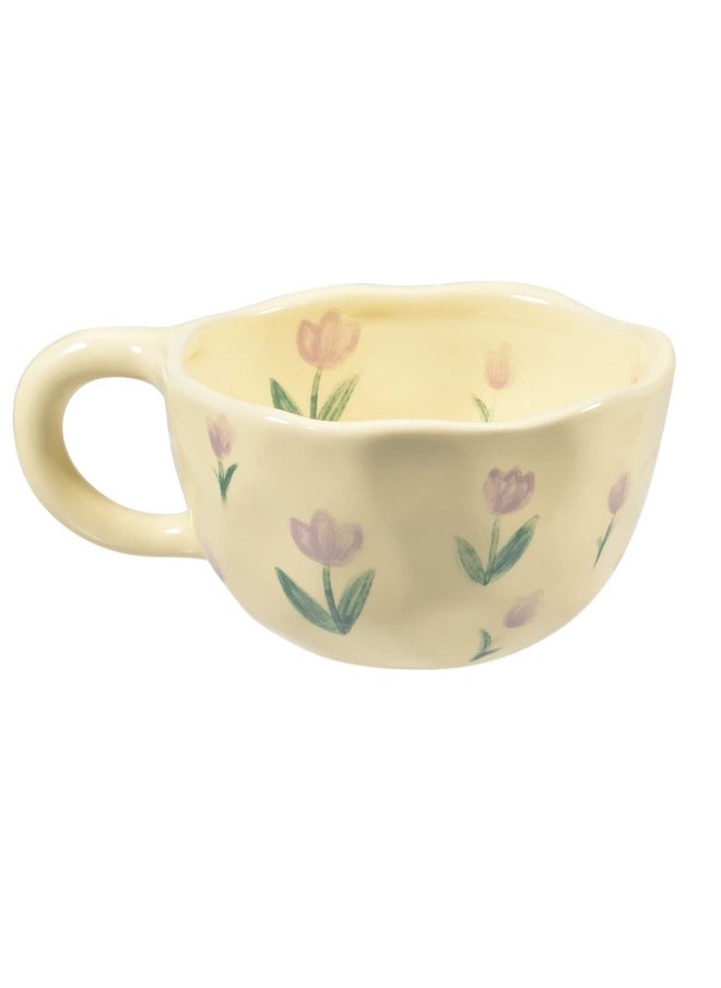 Ceramic Coffee Mug, Ceramic Coffee Cups with Handle, Creative Flower Cup for Office and Home, Dishwasher Safe, for Latte Tea Milk, 8.5 oz/250 ml