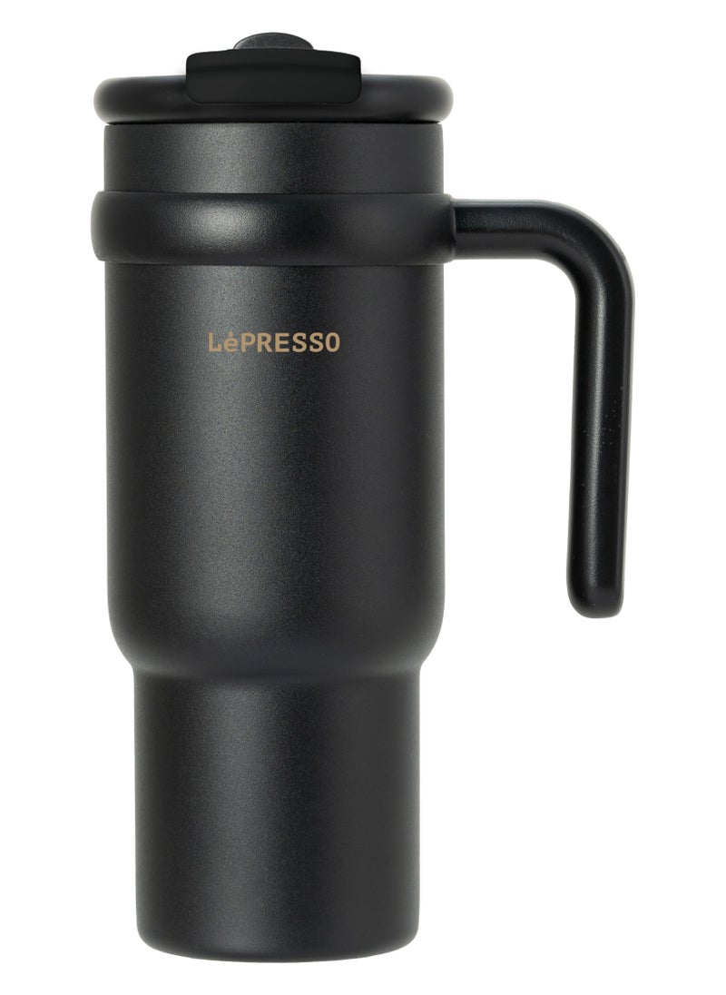 Coffee Mug with Steel Straw 900ml / Keep Warm / Dual Drink Mode / Keep Cold / Stainless Steel Material - Black