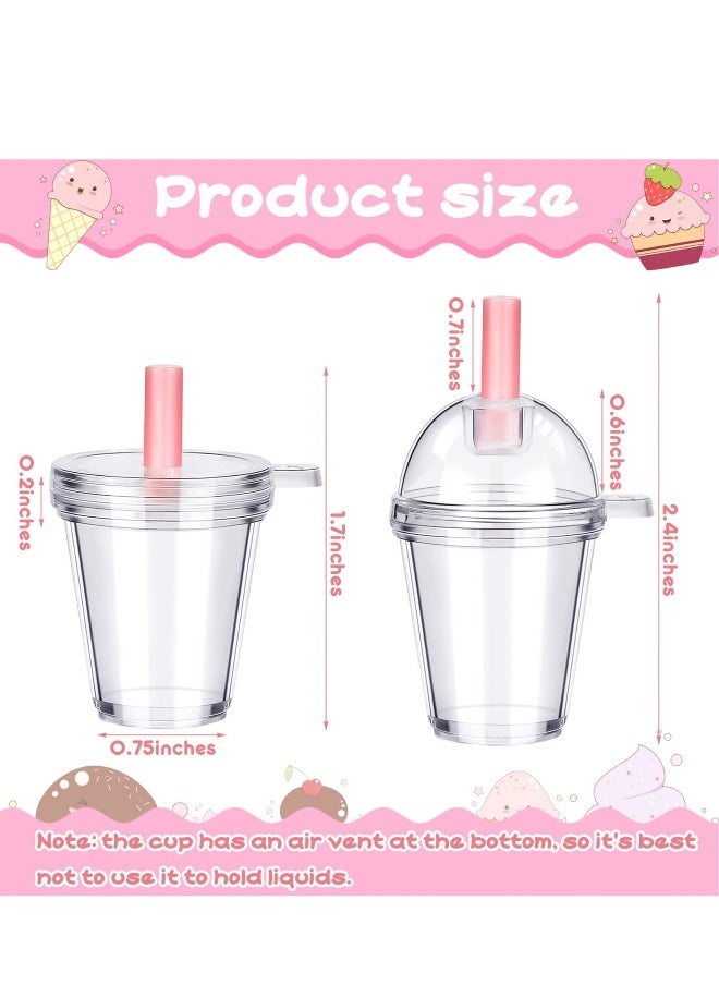 24 Pieces Accessories Plastic Coffee Cups, Mini Coffee Cups with Lids Ice Cream Cup Pendant Charms, Suitable for Doll Crafts Accessories (1.7 x 2.4 Inch)