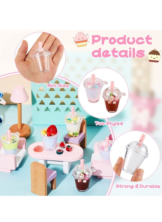 24 Pieces Accessories Plastic Coffee Cups, Mini Coffee Cups with Lids Ice Cream Cup Pendant Charms, Suitable for Doll Crafts Accessories (1.7 x 2.4 Inch)