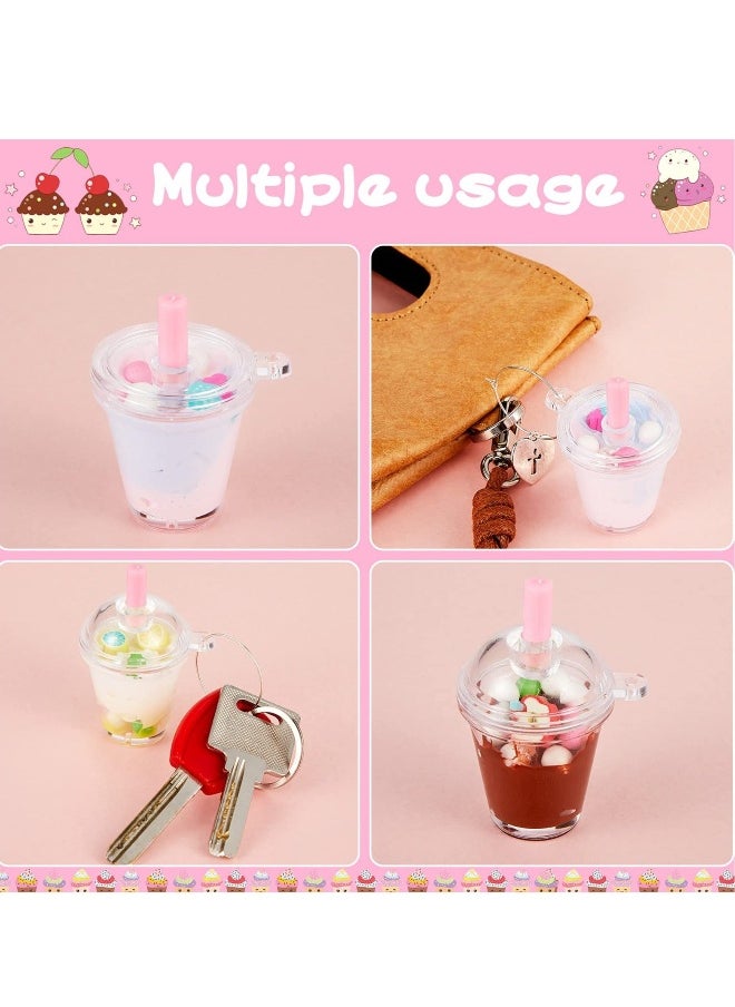 24 Pieces Accessories Plastic Coffee Cups, Mini Coffee Cups with Lids Ice Cream Cup Pendant Charms, Suitable for Doll Crafts Accessories (1.7 x 2.4 Inch)