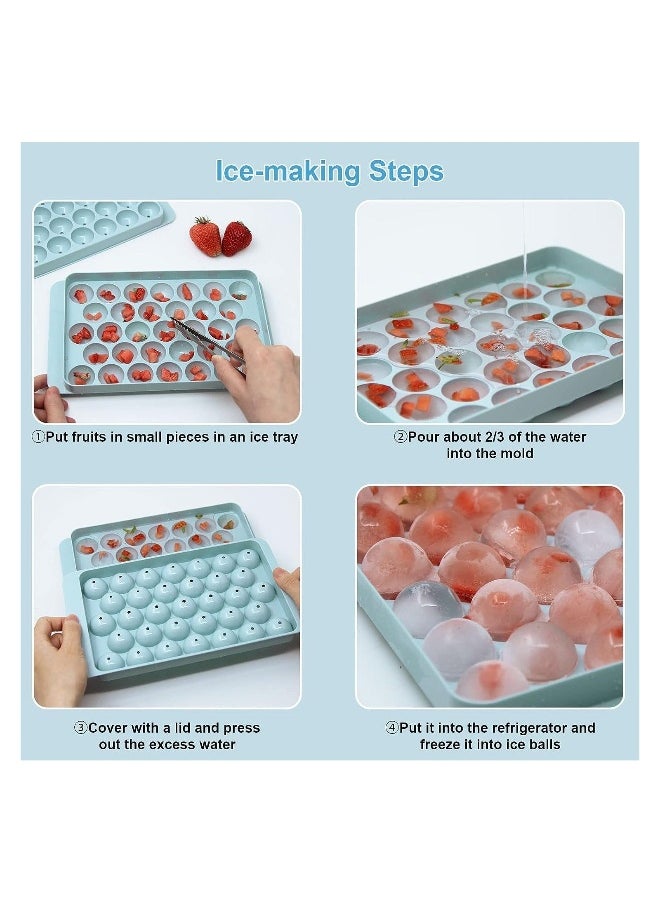 3 PCS Round Ice Cube Tray With A Shovel And A Clip Making Molds For Boxed Hockey Balls Can Make 99Pcs 2.5cm Puck For Chilled Juice Blue